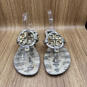 Tory Burch Beige Lizard Leather Miller Flat Thong Sandals Size 9.5 M